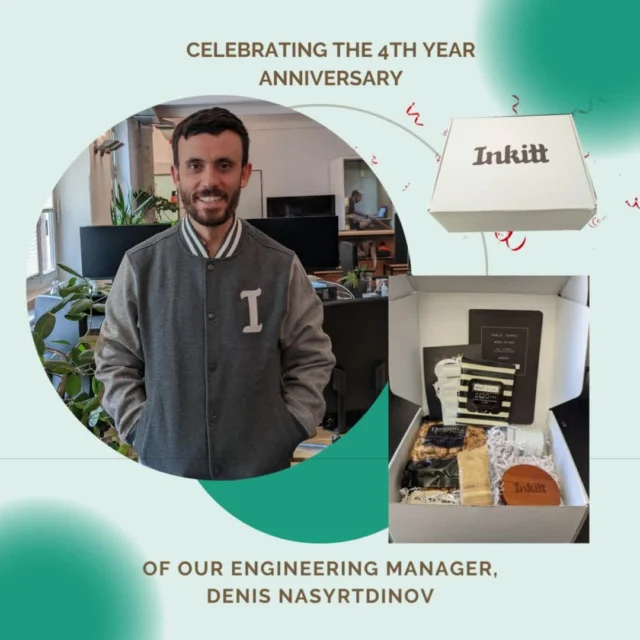 Celebrating our Engineering Manager, @denisnd as he reaches his 4th year anniversary with us! 🥳 Check out our new Inkitt-branded college jacket and gift box filled with curated goodies,  including this wireless charger for the "work from home" tech wiz! 🎁🎈⁠
⁠
Want to join Denis on the Engineering team? ⁠
We are hiring various roles!⁠
Click the link in our profile to apply. 🔗
