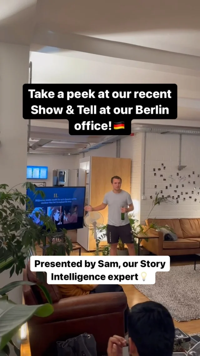 At Inkitt, we’re always sharing new ideas💡

And in our Berlin office, we recently had a ‘Show and Tell’ hosted by Sam, our resident Story Intelligence expert, about a VERY exciting new project he’s been working on. The team gathered around to listen as Sam explained his new idea, and our CEO Ali even joined in virtually from San Francisco! Of course, the presentation included pizza and beverages because, well, why not?! 

Cheers to Sam on this great new initiative coming soon😉👏
